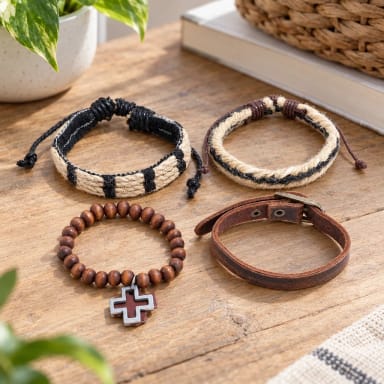 All Natural Cross Bracelet Set