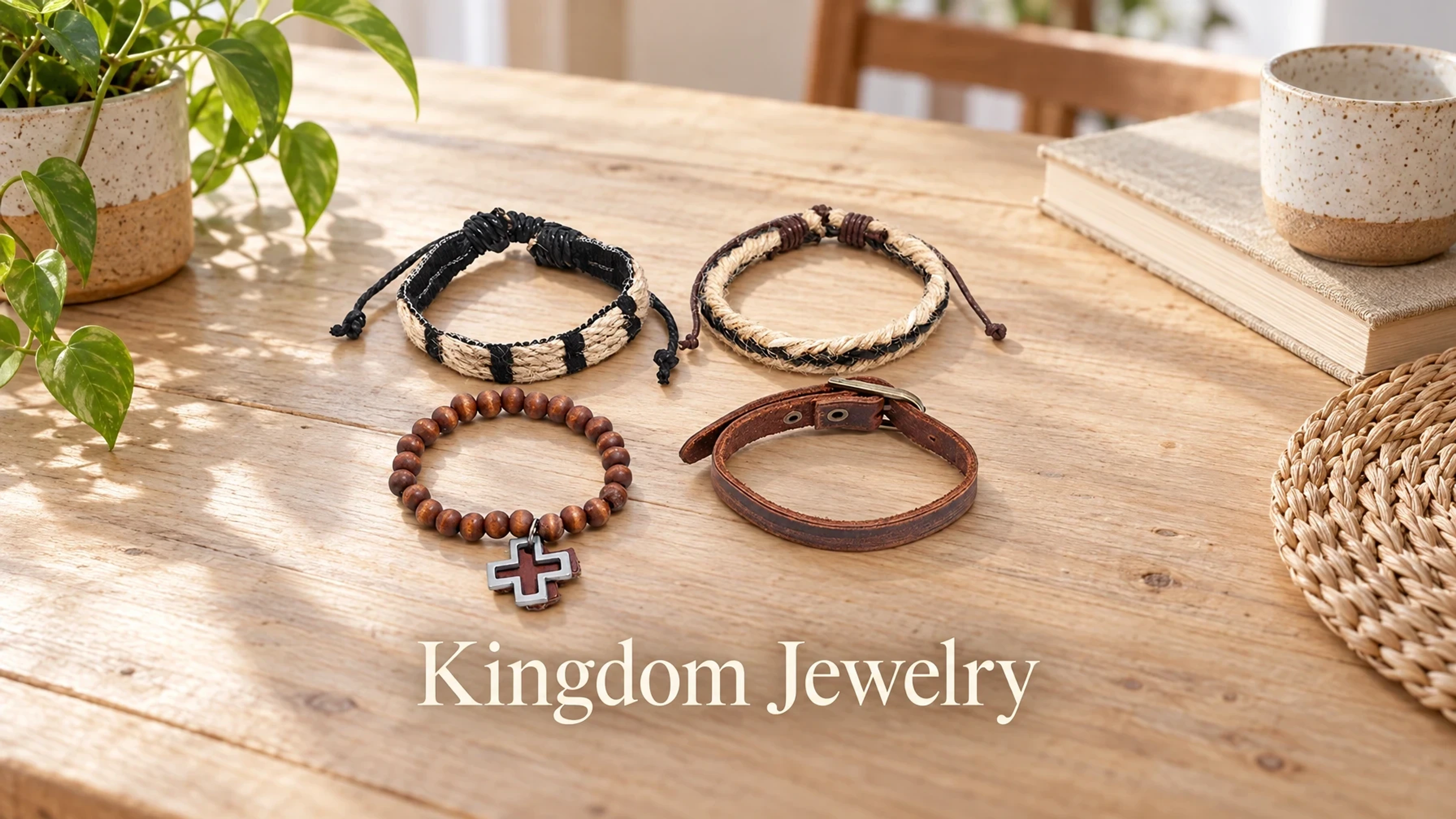 Kingdom Jewelry All Natural Cross Bracelet Set in a bright home