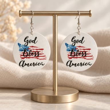 God Bless America Wooden Earrings