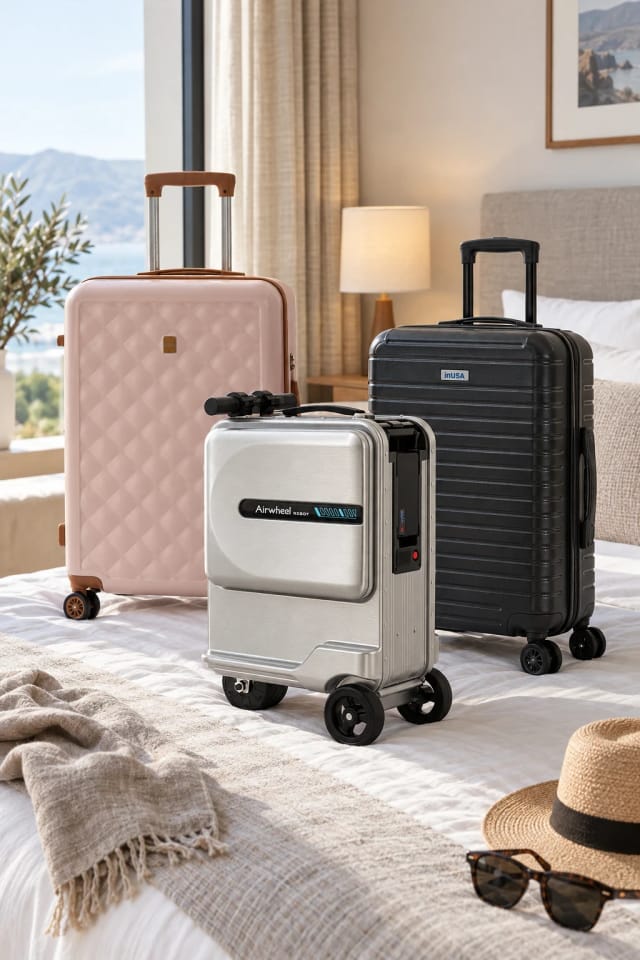 Voyage Luggage Airwheel T Smart Riding Electric Motor Suitcase SE3 Mini, BH Luggage Luan Diamond Set – 4 Pc Luggage Set and Deep 3 Piece Set 20"/24"/28" ready for a trip