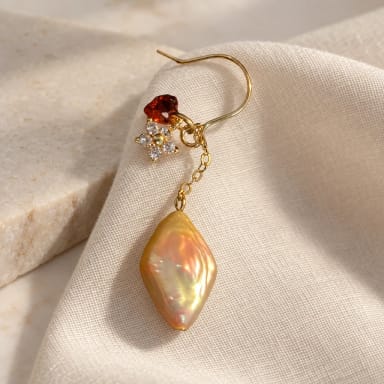 14K Gold-Filled Romantic Dainty WIND Baroque Pearl & Red Heart Zircon Earrings