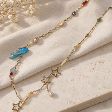 Stainless Steel Charming Handcrafted Multi-wear MILKY WAY Elegant Pearl & Natural Stone Necklace