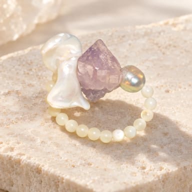 Elegant Calming JACARANDA Amethyst Mother of Pearl Stretchy Ring