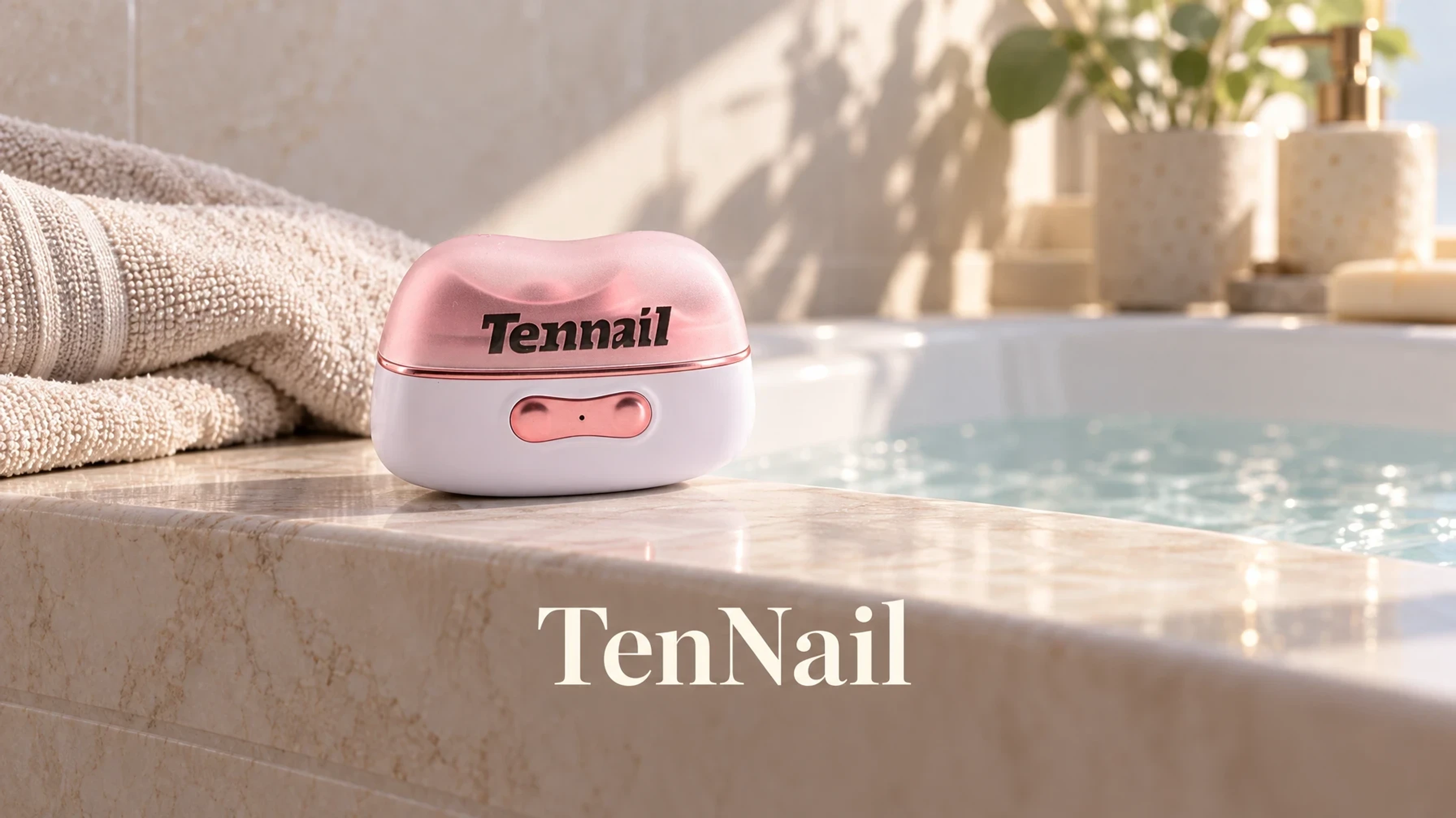 TenNail Electric Nail Clipper with UV Lamp for Gel Nails / Grinding armor in a bright bathroom
