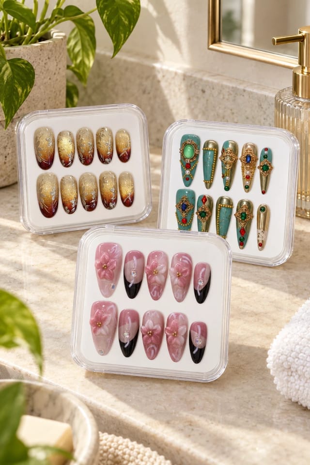 TenNail Palm Glow, Luxury Diamond Wedding and Pink peach blossoms in a bright bathroom