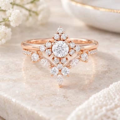 0.22 CT Round Moissanite Cluster Bridal Ring Set