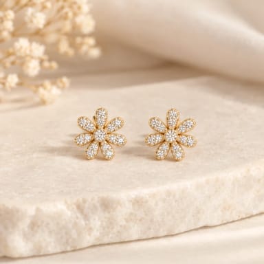 0.18CT Round Floral Moissanite Diamond Stud Earrings For Women