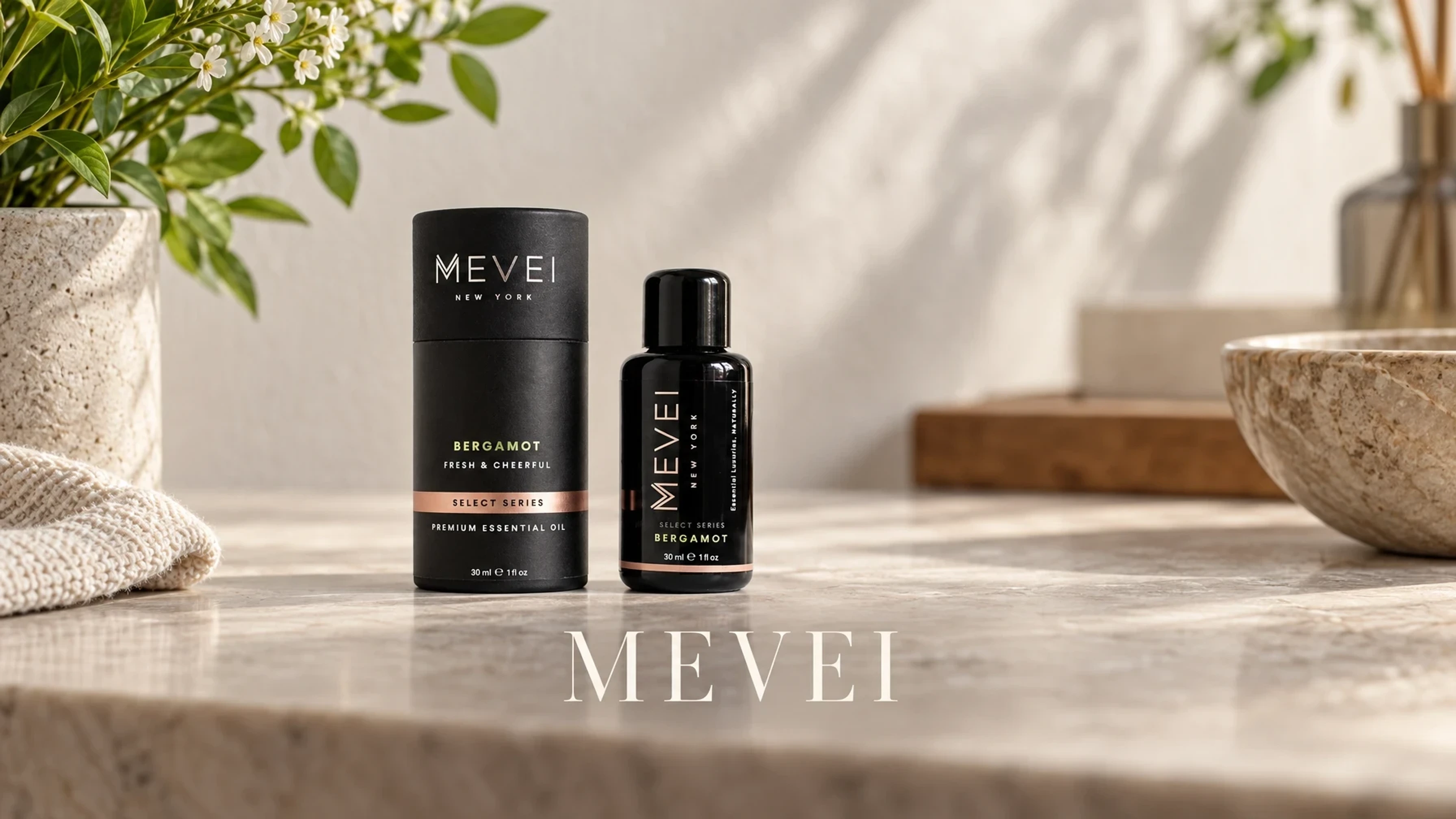 MEVEI Bergamot Essential Oil in a bright home