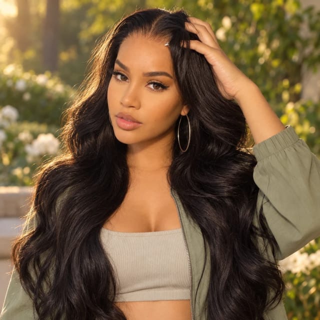 GeetaHair Geeta Hair 13x4 Lace Loose Body Wave Human Hair Wigs Ocean Wave Lace Front Wigs with Curtain Bangs Full 300% Density worn by Yuki, Trovemont's virtual model (AI-generated)