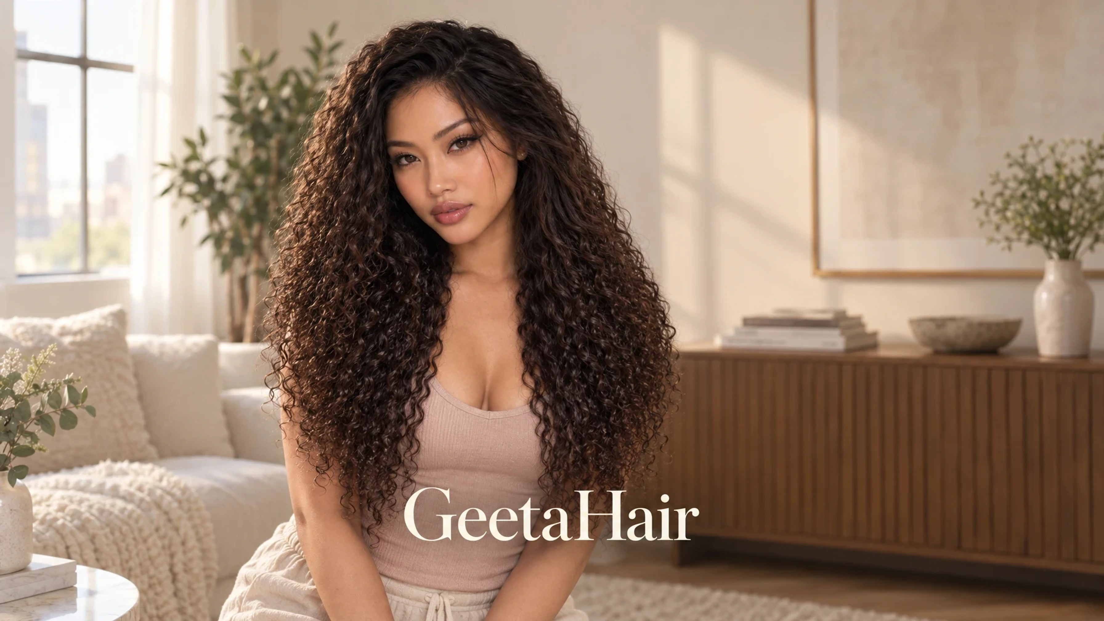 GeetaHair wig worn by Yuki, Trovemont's virtual model (AI-generated)