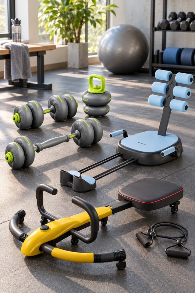 Agilithor 4-in-1 Adjustable Soft Dumbbell & Barbell Set – Home Strength Training Equipment, Agilithor Ab Core Trainer Machine – Full Body Workout Equipment with Adjustable Resistance & Smart Counting Function and Agilithor Auto Rebound Ab Machine – Multifunctional Core Trainer for Home Fitness where