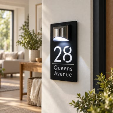 Solar Address Sign, Custom Lighted House Numbers for Outside, LED Illuminated Personalized Address Plaque Waterproof, Door Number Wall Mounted