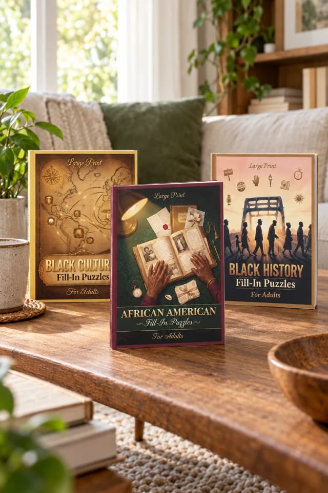 Imani Oliver African American Fill-In Puzzles, Black Culture Fill-In Puzzles and Black History Fill-In Puzzles in a bright living room