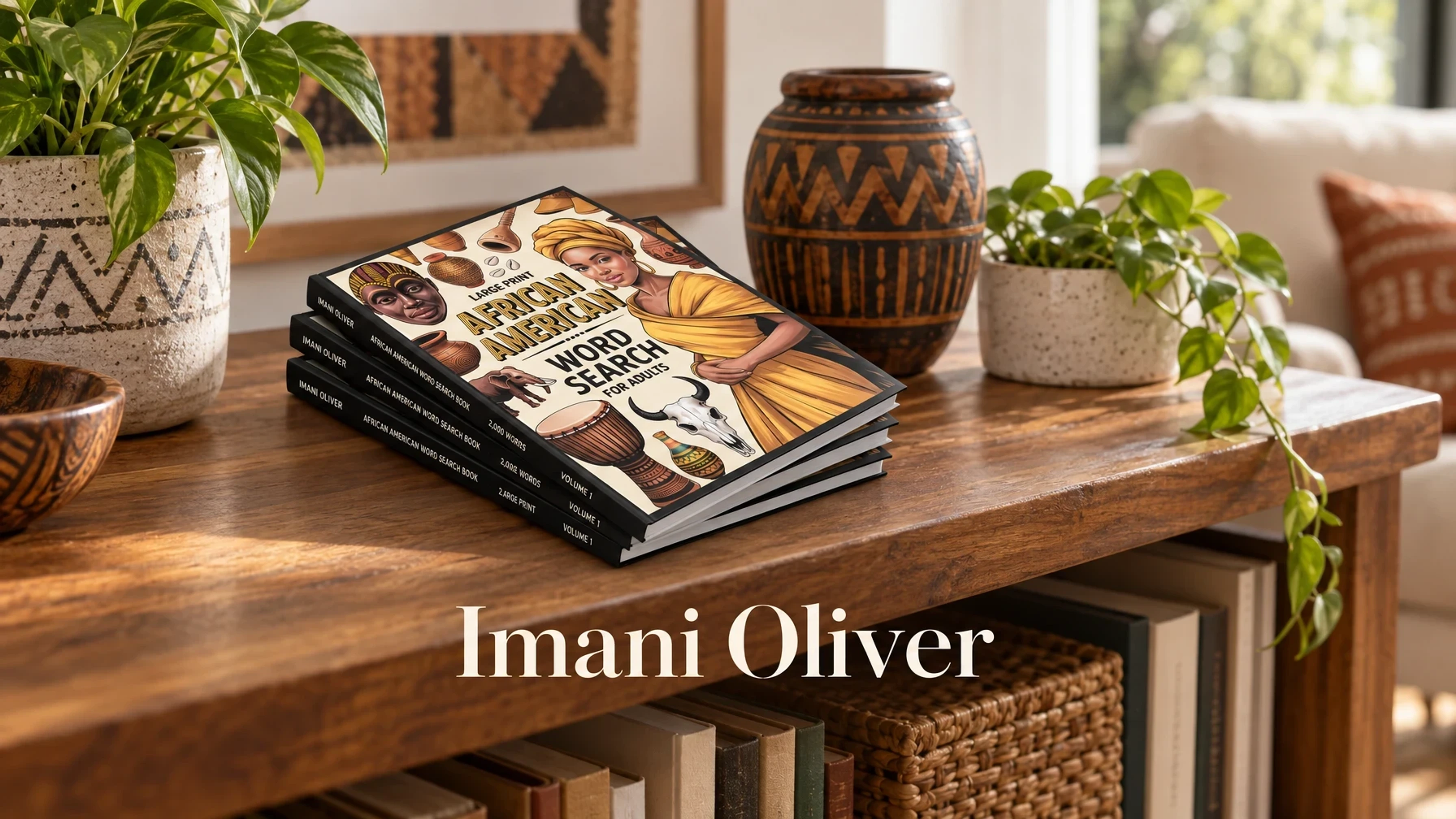 Imani Oliver African American Word Search in a bright living room