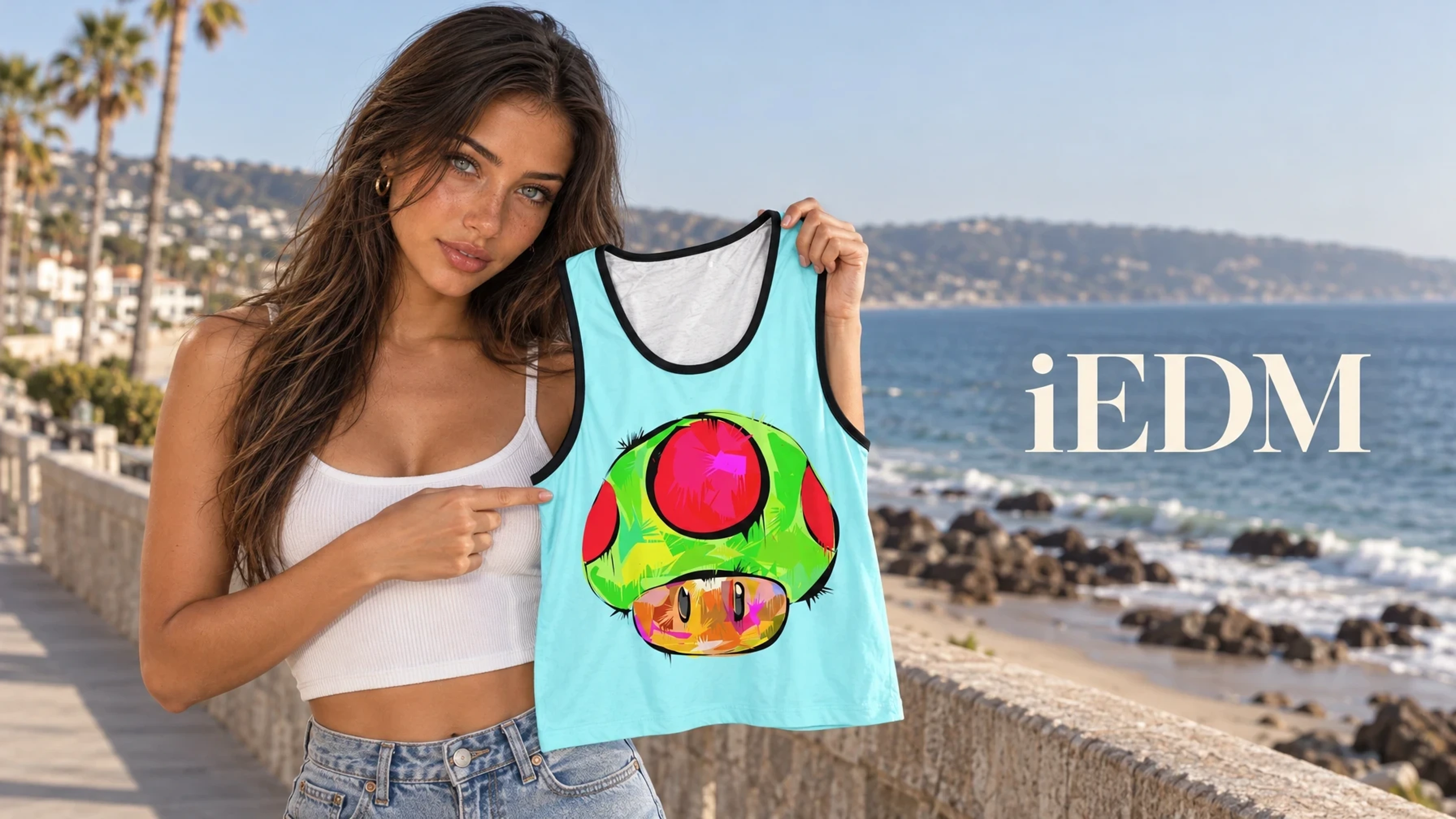 iEDM 1 Up Men's Tank in a sunlit boutique