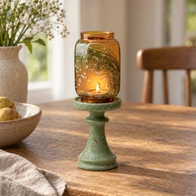 Chinese Zen Candle Holder in Traditional Green