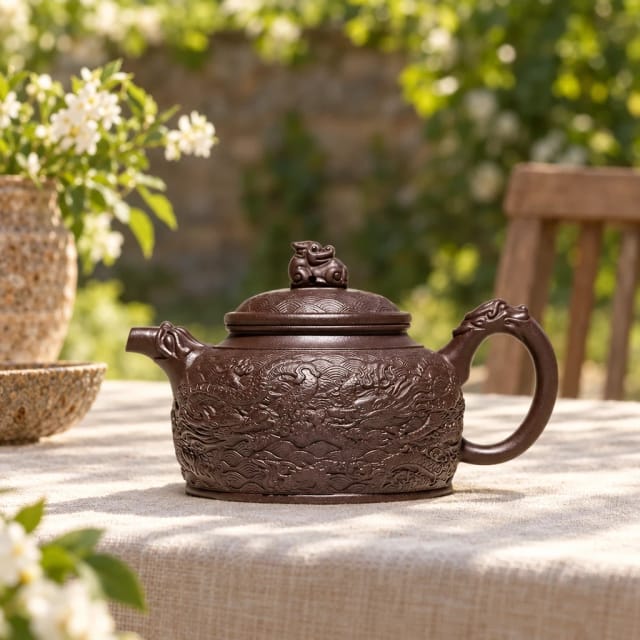 Yayitea Yixing Zisha Teapot with Embossed Soaring Dragon Design