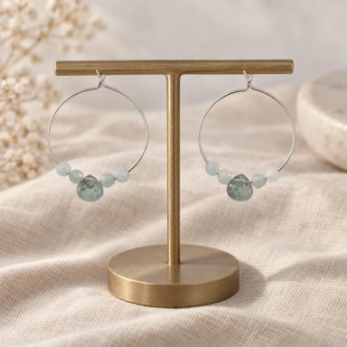 Aquamarine Sterling Silver Hoop Earrings With Gemstone