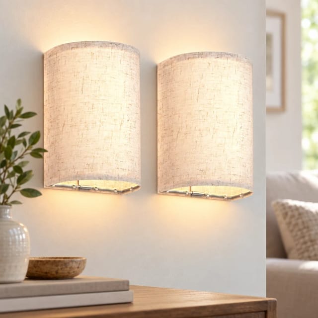 HUDYOGY Battery Operated Wall Lights,2 Pack Wall Light Decor with Remote Control,3 Colors Dimmable Fabric Shade Wall Lamps,Wireless Sconce Wall Lights for Farmhouse Sconces Wall Lighting 2700K-6000K