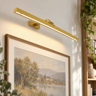Hudyogy Wall Picture Light, 24in Battery-Powered Gallery Light for Artwork, CCT Dimmable Rechargeable Battery Wall Lamp with Remote Control for Living Room, Gallery, and Dartboard Gold OR Black