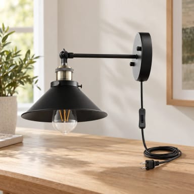 Plug in Wall Sconces Set of 3, Industrial Wall Lights with Swing Arm, Vintage Plug in Wall Lamps with Cord, Black Sconces Wall Lighting for Bedroom, Living Room(Bulbs NOT Included)