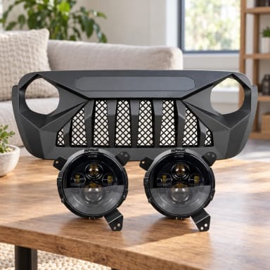 Demon Grille & Smoked Headlights Combo for 18+ Jeep Wrangler JL & Gladiator JT
