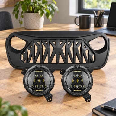 Shark Grille & Honeycomb Headlights Combo for 18+ Jeep Wrangler JL & Gladiator JT