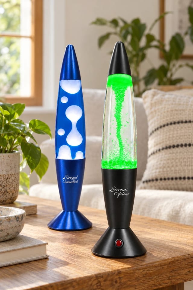 Sirena CosmoMelt Motion Lamp and Sirena Cyclone Lamp in a bright home