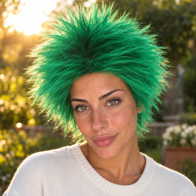 Funtasy Wigs Sports Fan Premium Spiky Wig - 7 Team Colors worn by Léa, Trovemont's virtual model (AI-generated)