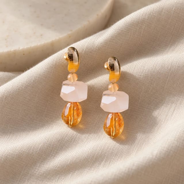 TibetanTwist Handmade Fortune & Vitality Earrings – Citrine & Black Rutilated Quartz