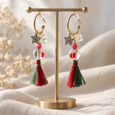 Festive Ancient Glass Transparent Bead Earrings – Christmas Edition