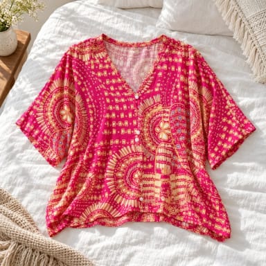 Printed V-Neck Half Sleeve Top