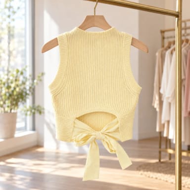 Solid Color Cropped Knit Knot Back Cutout Sweater Tank