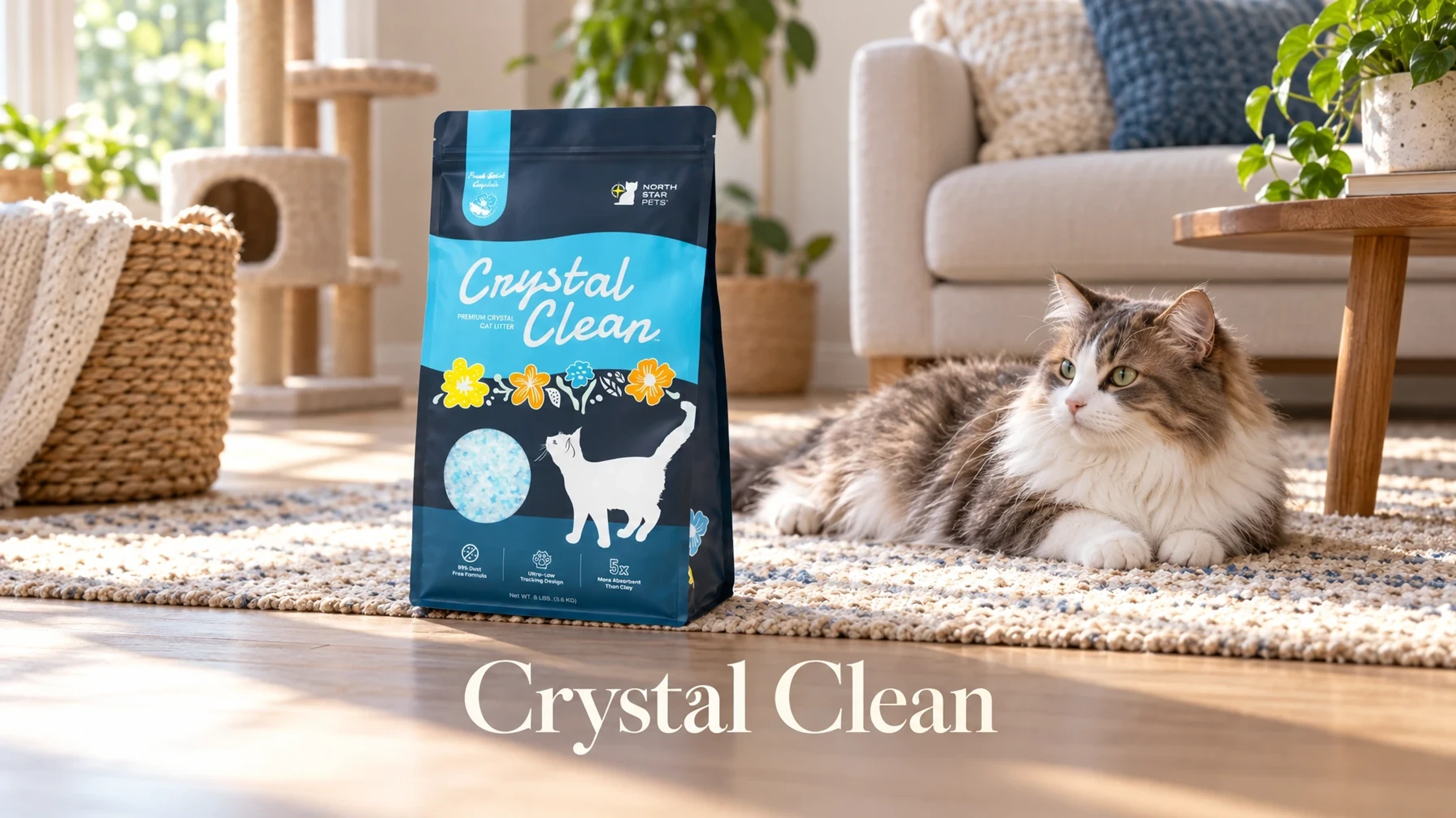 Crystal Clean Cat Litter in a bright home