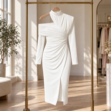 Asymmetrical Neck Ruched Slit Dress