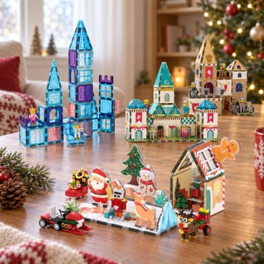 PicassoTiles 444pc Holiday, Medieval & Winter Castle Building Bundle