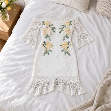Trophy Wife- Off-The-Shoulder Floral Lace Midi Dress