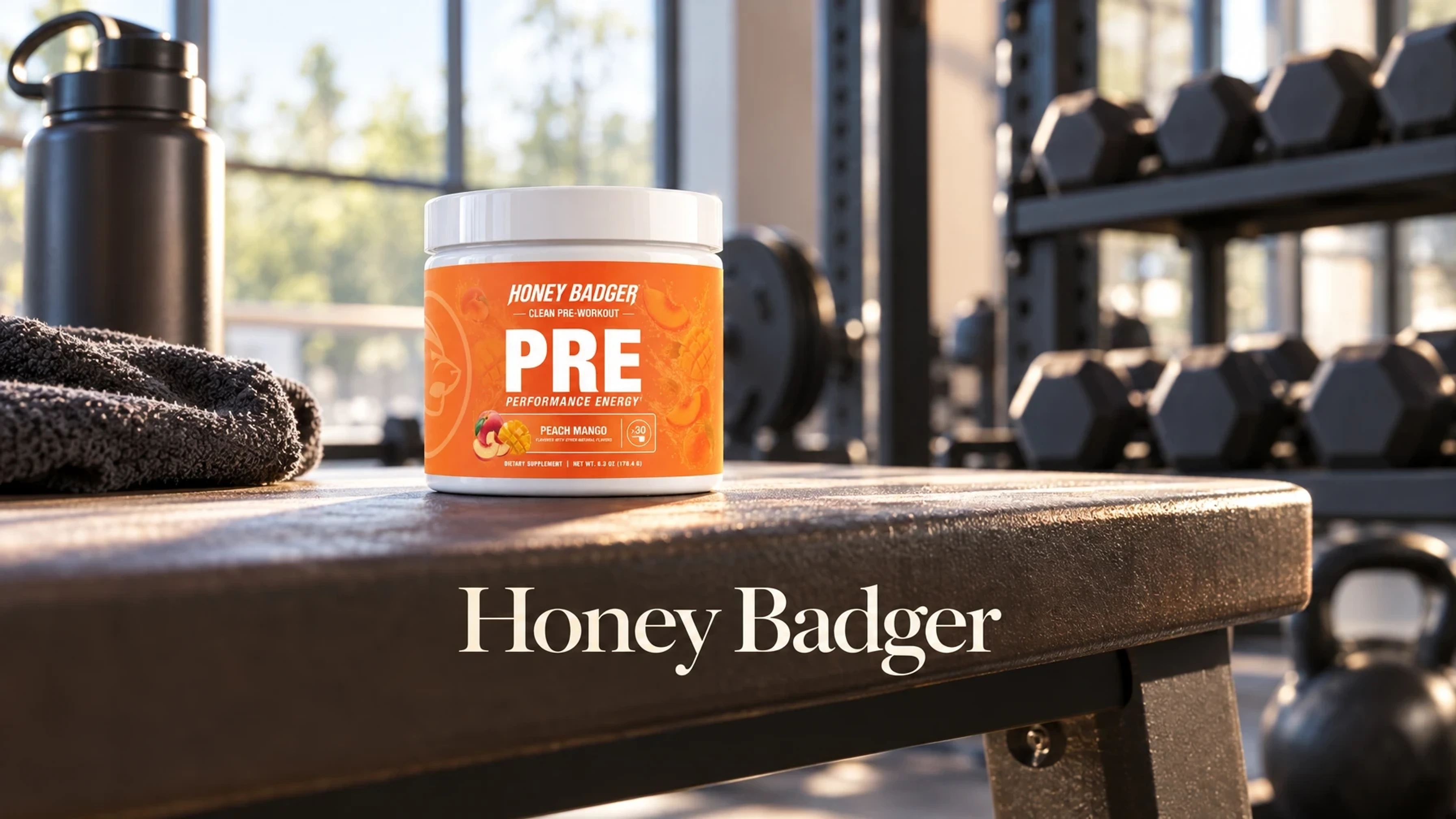 Honey Badger PRE-WORKOUT jar where it is used