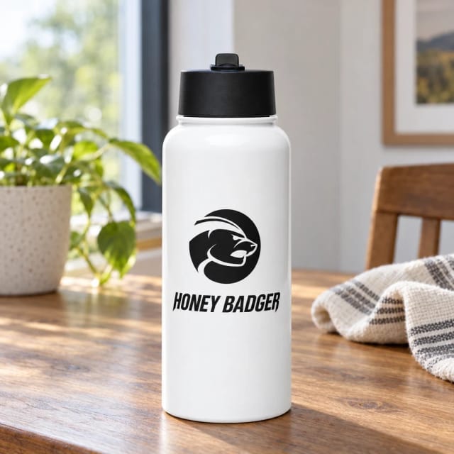 Honey Badger Stainless Steel Water Bottle with Straw Lid