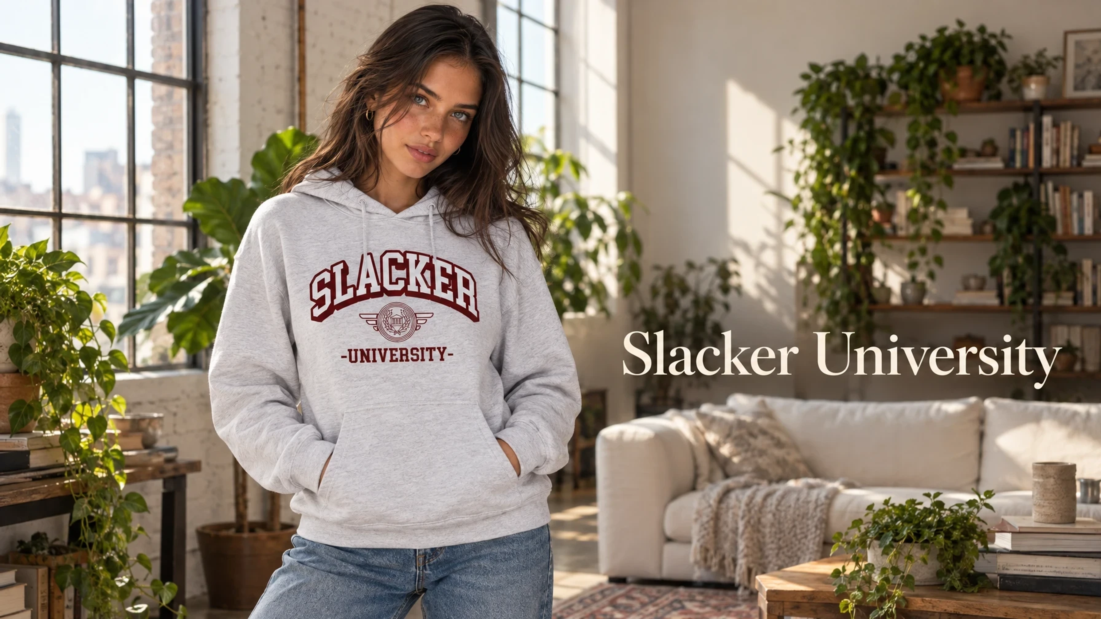 Slacker Hoodie - Aggie Red in a sunlit boutique