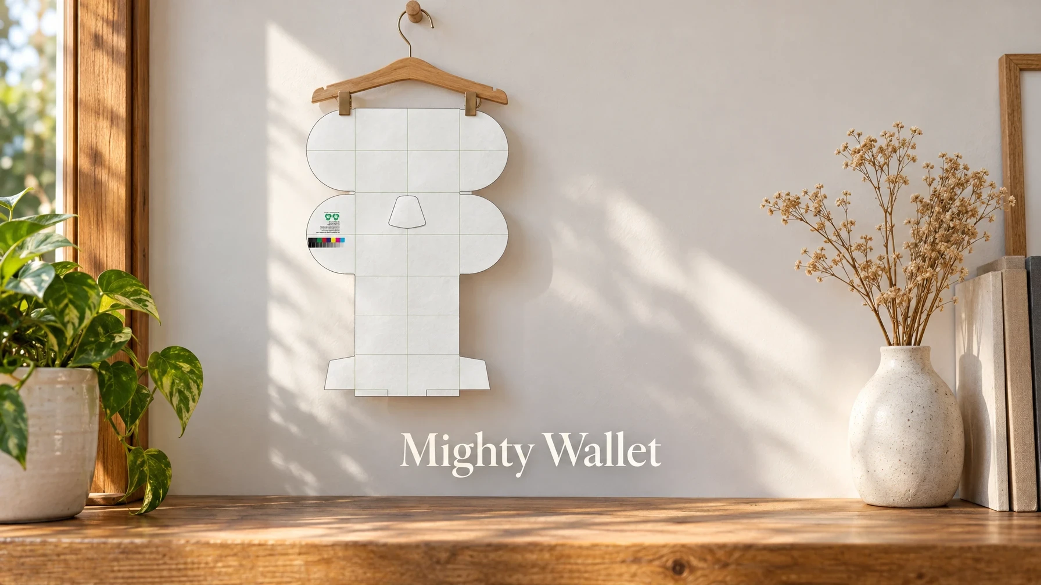 The Blank DIY Mighty Wallet (Flat Folding Version) in a sunlit boutique