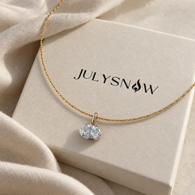 Julysnow Jewelry The Celestial, 2 ct Oval Lab Diamond Pendant in 14K Gold or 18K Gold Collar