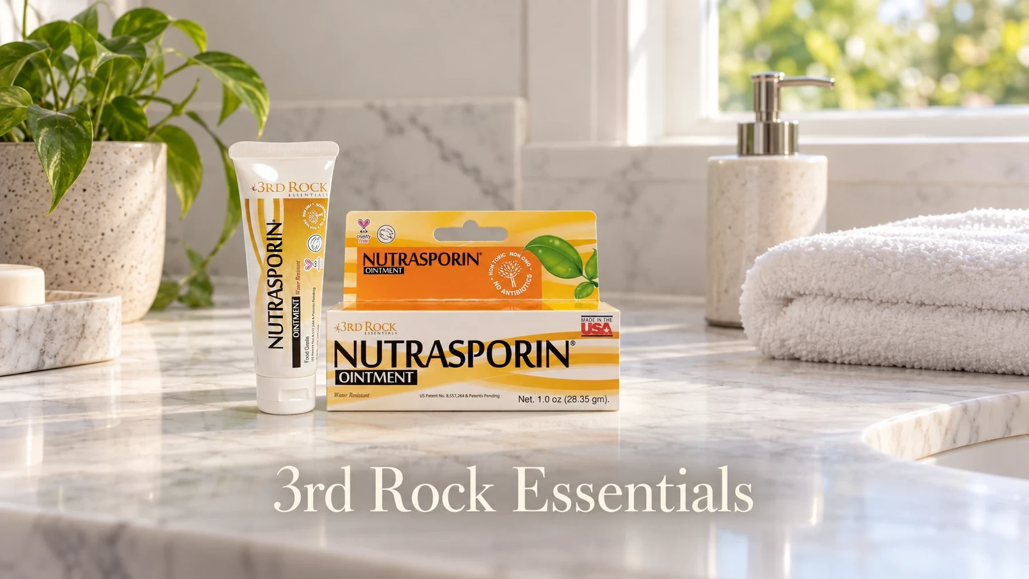 3rd Rock Essentials Nutrasporin® - All Natural First Aid Ointment 100ppm Silver Gel (Water Resistant) in a bright bathroom