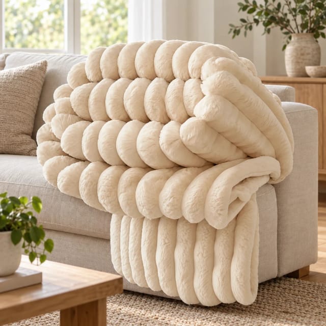 Cozy Kawaii LLC Faux Rabbit Fur Throw Blanket – Soft Warm All-Season Couch Blanket