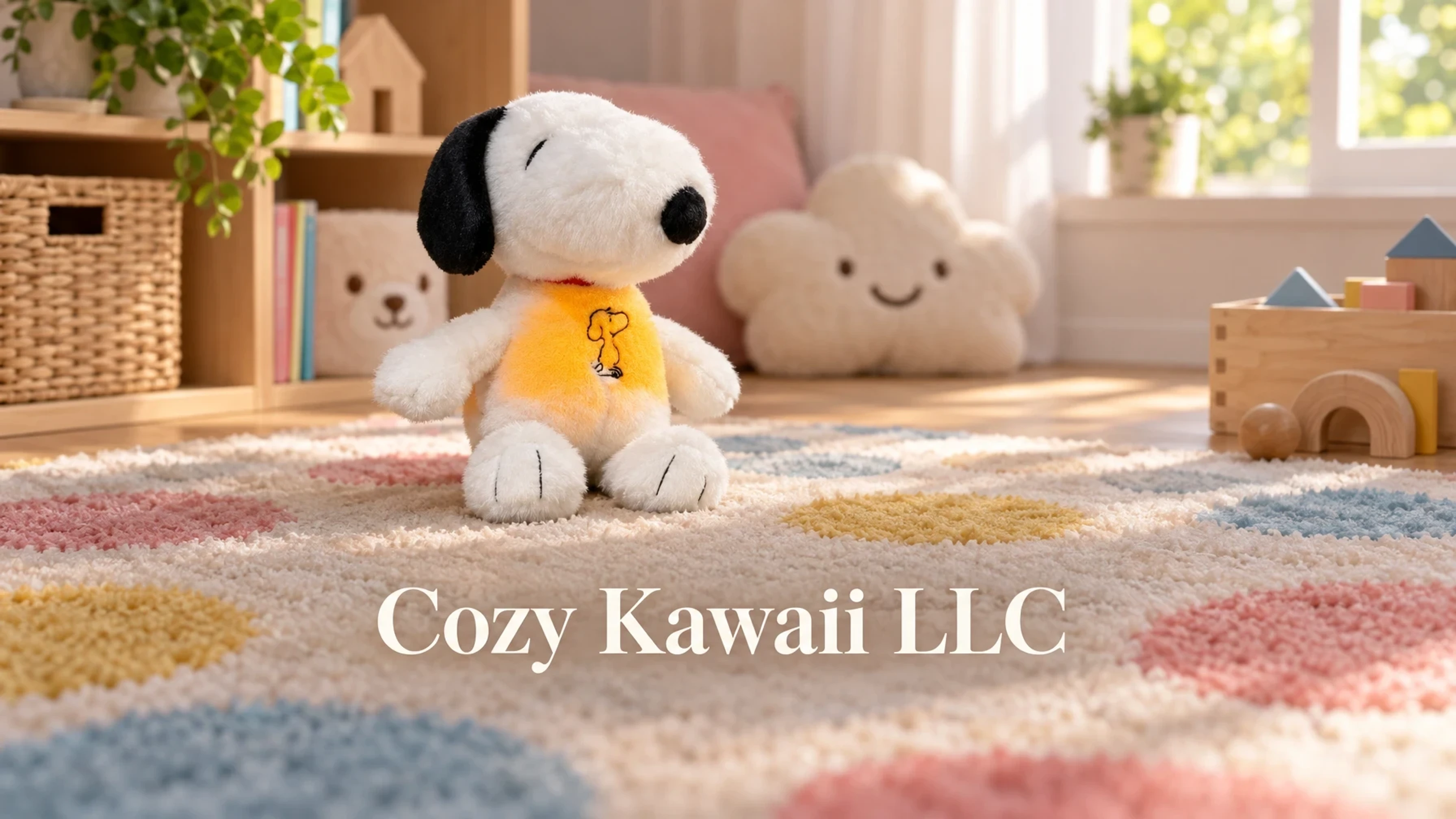 Cozy Kawaii LLC Calming Breathing Snoopy Plush Toy - Glowing Sleep Aid & Anxiety Relief in a bright living room