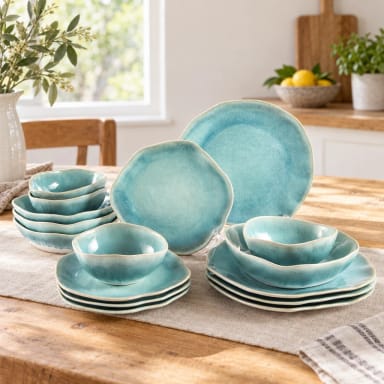 Aqua Blue 16-Piece Organic Dinnerware Set