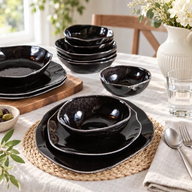 DECOSIGNATURE Imperial Onyx 16-Piece Organic Dinnerware Set