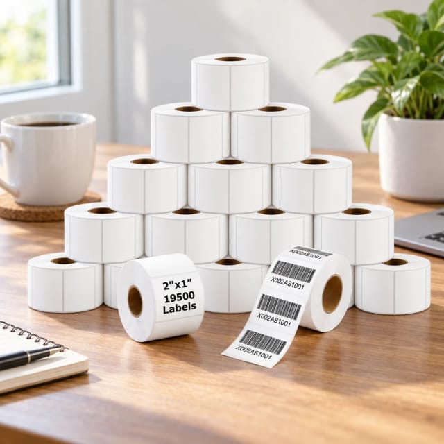 volokitx 2" x 1" Direct Thermal Labels – 19,500 Labels per carton, 15 Rolls × 1,300, White