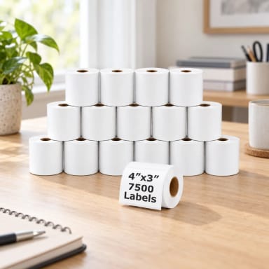 4" x 3" Direct Thermal Labels – 7,500 Labels per carton, 15 Rolls × 500, White