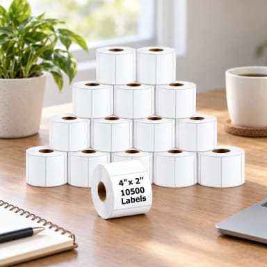 4" x 2" Direct Thermal Labels – 10,500 Labels per carton, 14 Rolls × 750, White